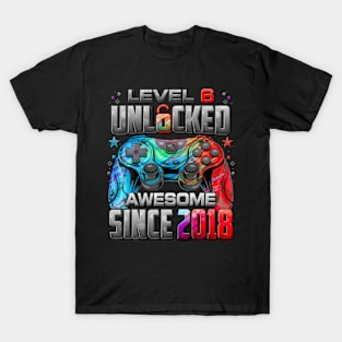 Level 6 Unlocked Awesome Since 2018 6Th Birthday Gaming T-Shirt